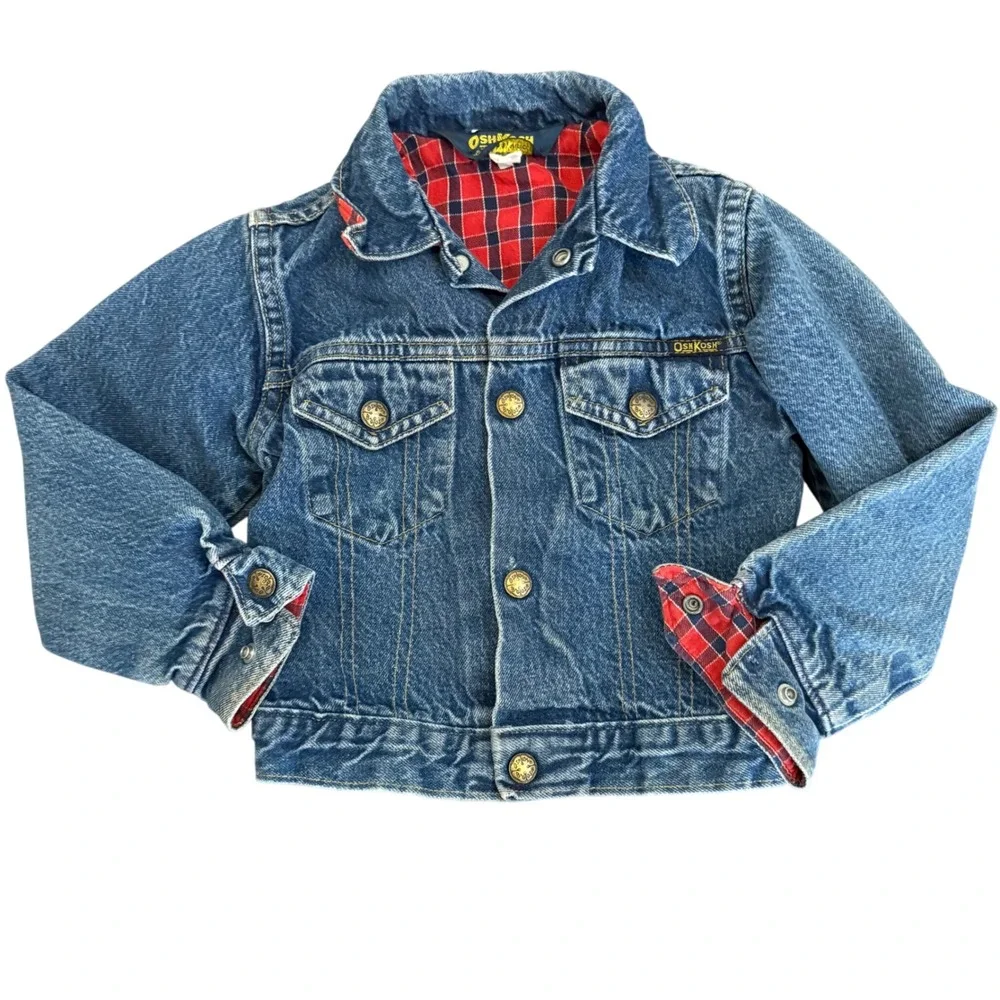 Vintage OshKosh B'Gosh Denim Jacket Flannel Lined‎ Kids Size 5 Retro Made In USA